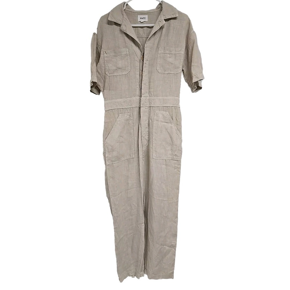 MATE the Label Cream Short-Sleeve Linen Jumpsuit - Picture 2 of 10